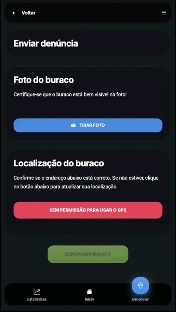 A iniciativa promete ajudar a população com a falta de infraestrutura nos bairros. Foto: Reprodução App Buracômetro.