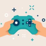 gamer using gaming controller vector id1129878609